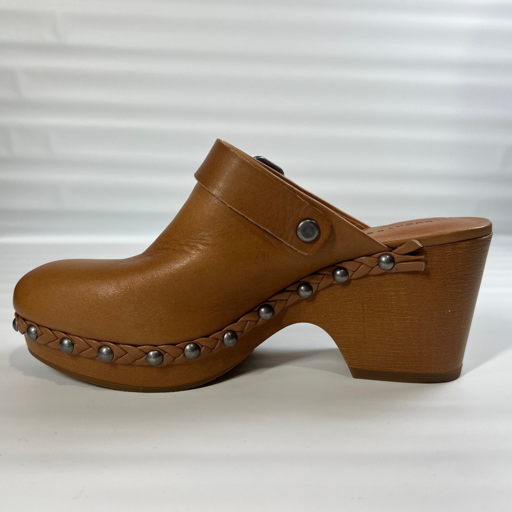 Lucky Brand Clog Heels Tan Leather Studded Braided Trim Slip-On Mule Sandals 7.5 - Picture 6 of 10